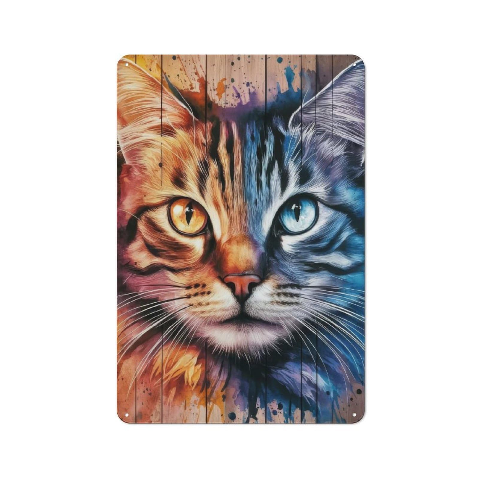Colorful Cat Portrait Cottage Metal Wall Decor 30x20cm, Shed Metal Sign for Patio Bar, Workshop, Shed Or Kitchen