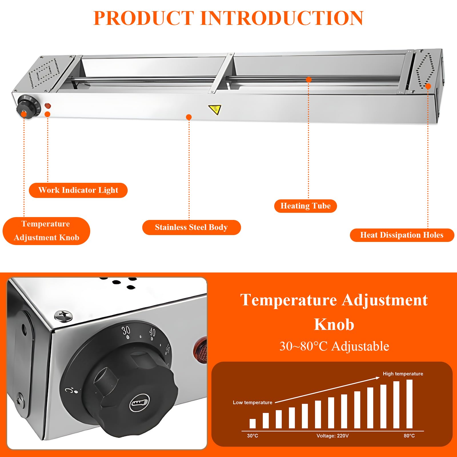 Lampada Riscaldante per Alimenti, Lampada Riscaldante Cucina con 30-80℃ Temperatura Regolabile, Lampada Scaldavivande Ristorante per Ristoranti, Hotel a Buffet (1 Pezzo,150cm)