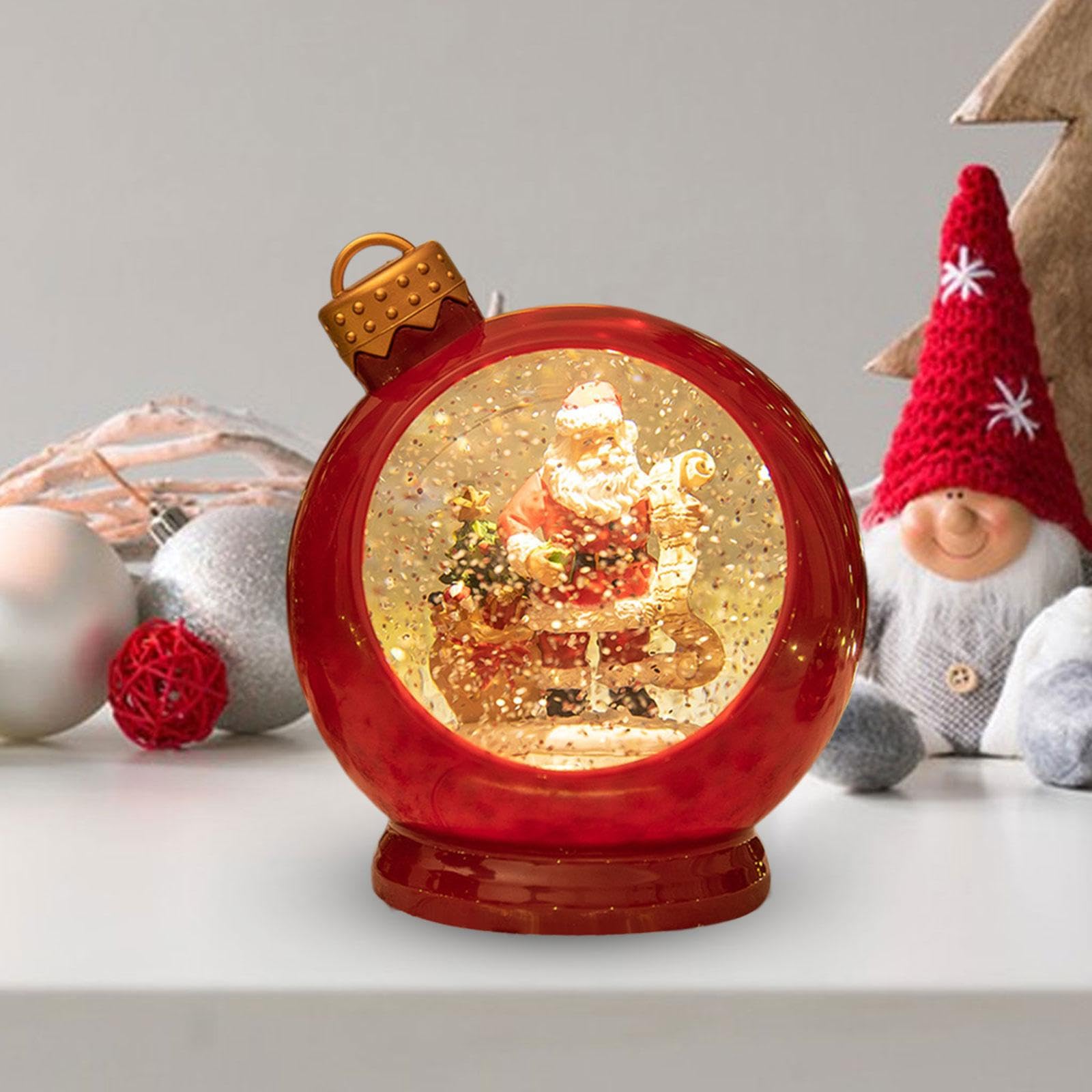 Esfera de Nieve Navideña Decorativa Bola de Navidad Musical Linterna Decorativa Navideña Lámpara de Escritorio Material PVC Adecuada para Regalo, Rojo