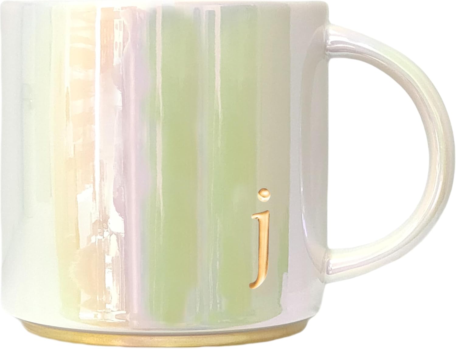 COLLECTIVE HOME – Ceramic Coffee Mug, Iridescent Finish Cups, Personalized Lowercase Embossed Lettering, Lustrous Multicolored Finish, Ideal for Unique Gifts (j)