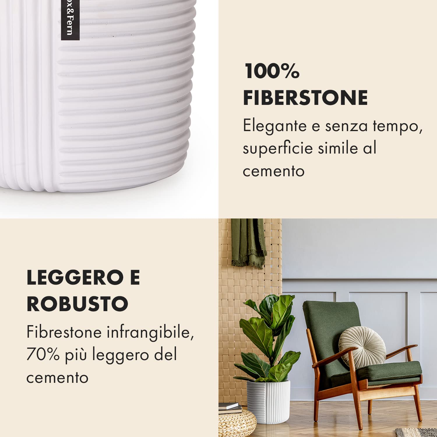 Fox & Fern Vasi da Esterno, Vasi per Piante da Esterno e Interno, Resistenti a Raggi UV e Gelo, Vaso Grande da Interno con Tappo di Scarico, Fioriera da Esterno in Polystone, Vaso da Esterno Singolo