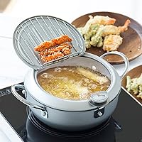 Vista 1 de Sartén antiadherente con termómetro Tempura Freidora, Mini sartén profunda con escurridor Mini sartén profunda con sartén de aceite 10 pulgadas