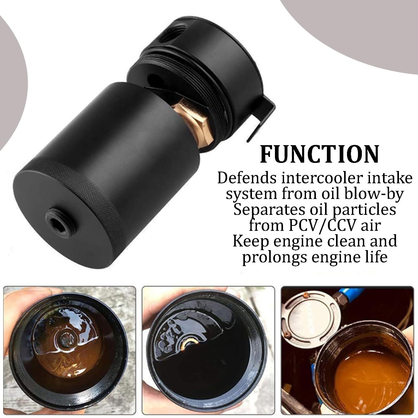Decantador Aceite Coche, Depósito de Aceite, Lata de Captura de Aceite de Motor de Coche de Aluminio de Dos Orificios Universal, Kit de Tanque de Ventilación Negro
