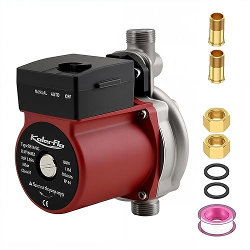 Bomba de recirculación de agua caliente, bomba de circulación automática de 120 W 110 V, cabeza de acero inoxidable, NPT 34 pulgadas con adaptador