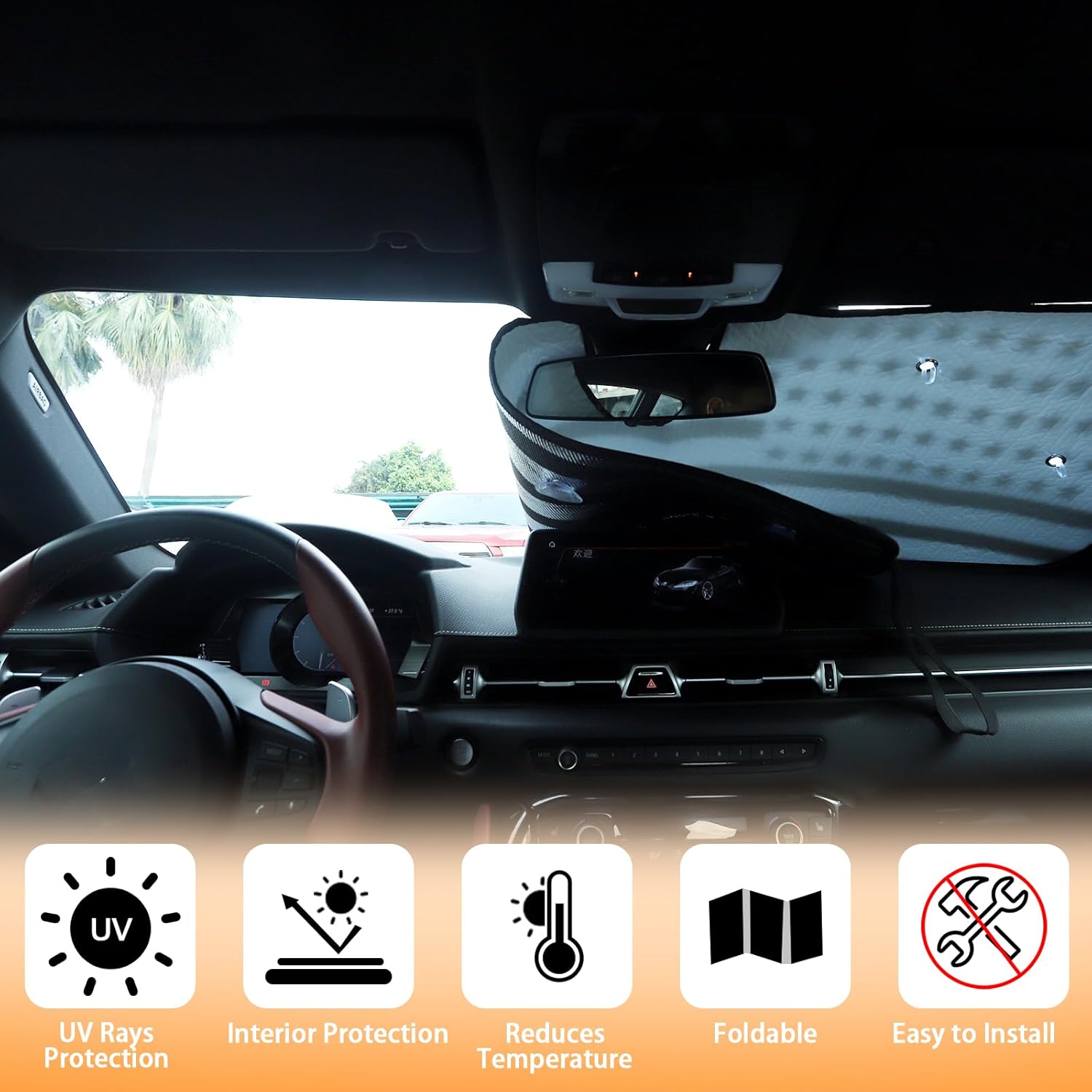 Windshield Sunshade Fit for Toyota Supra GR A90 A91 MK5 2019-2026, Folding Car Sun Shade for Front Window, Auto Sun Protection Visors Blocks UV Rays and Keeps Vehicle Cool (American Flag Pattern)