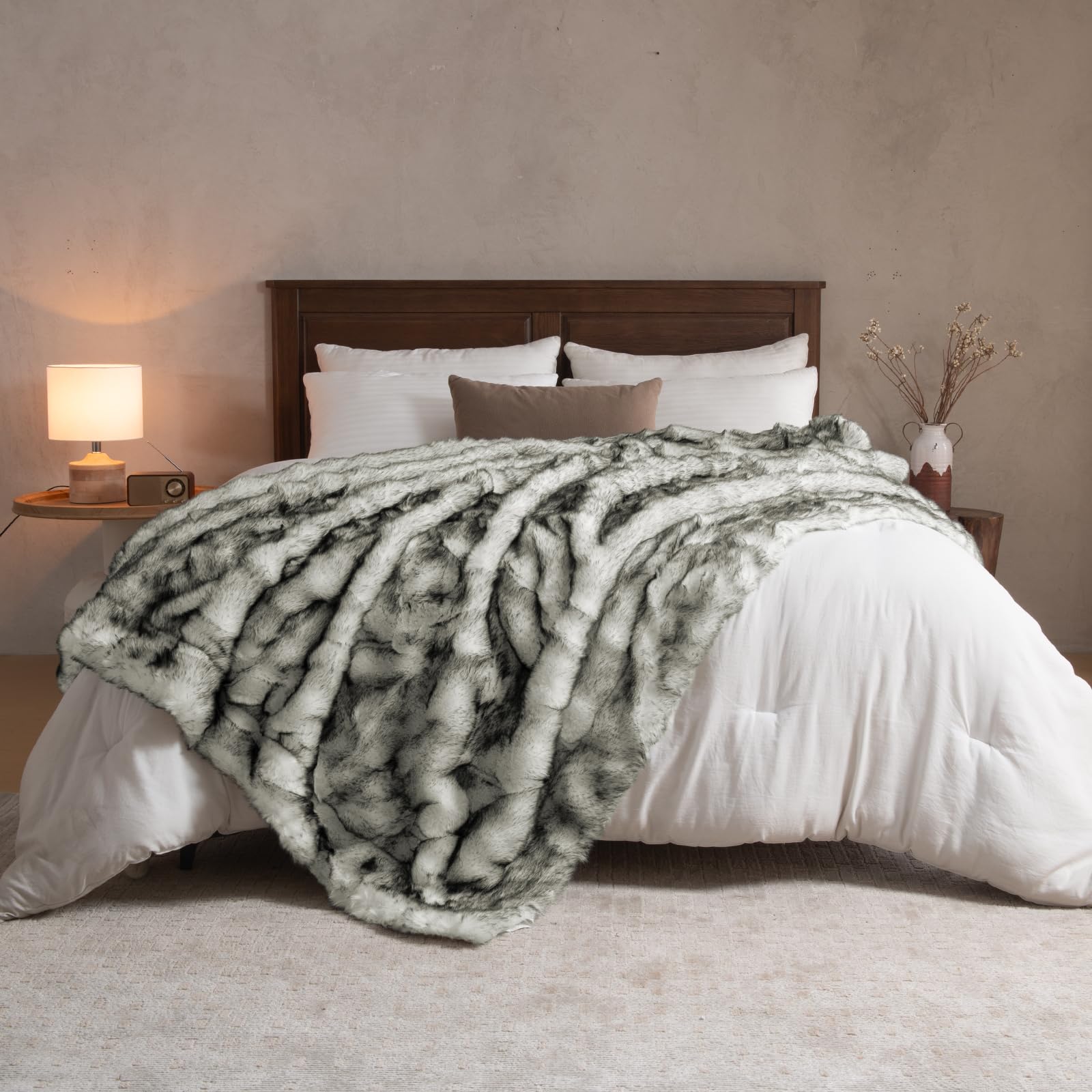 HOMFINE Plaid Fausse Fourrure Luxe Couverture 230x230cm Blanc