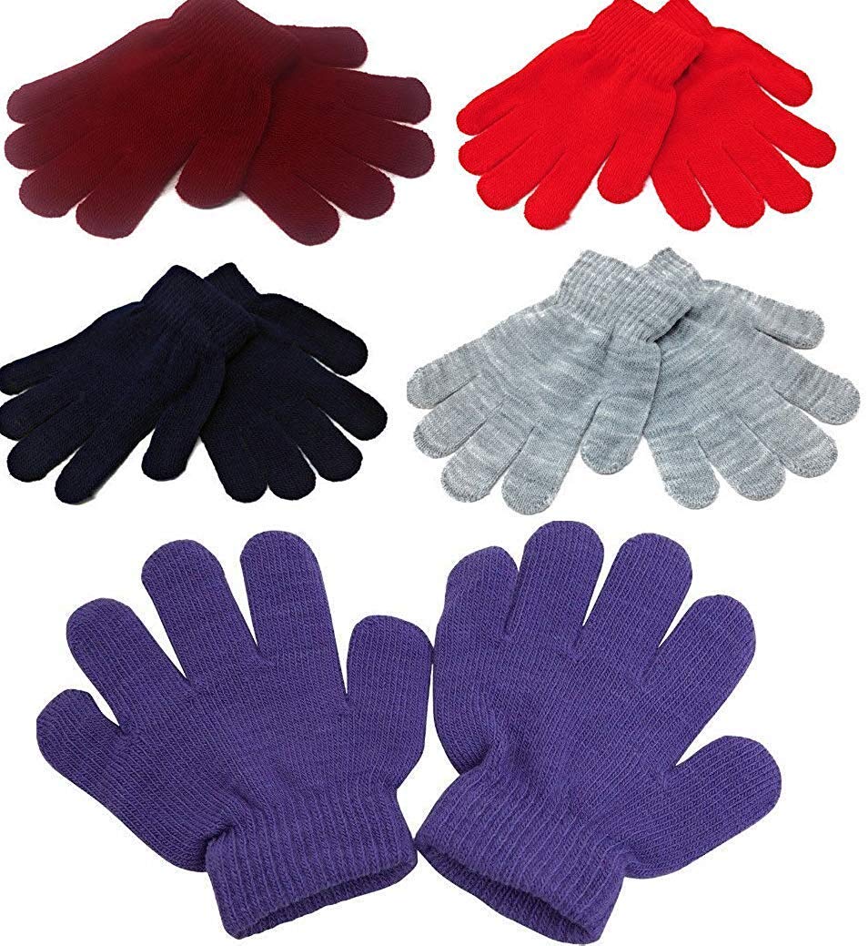 Boy's Plain Coloured Winter Warm Knitted Magic Gloves (multicolour,8-12 Years) (pack of 05)-image-18