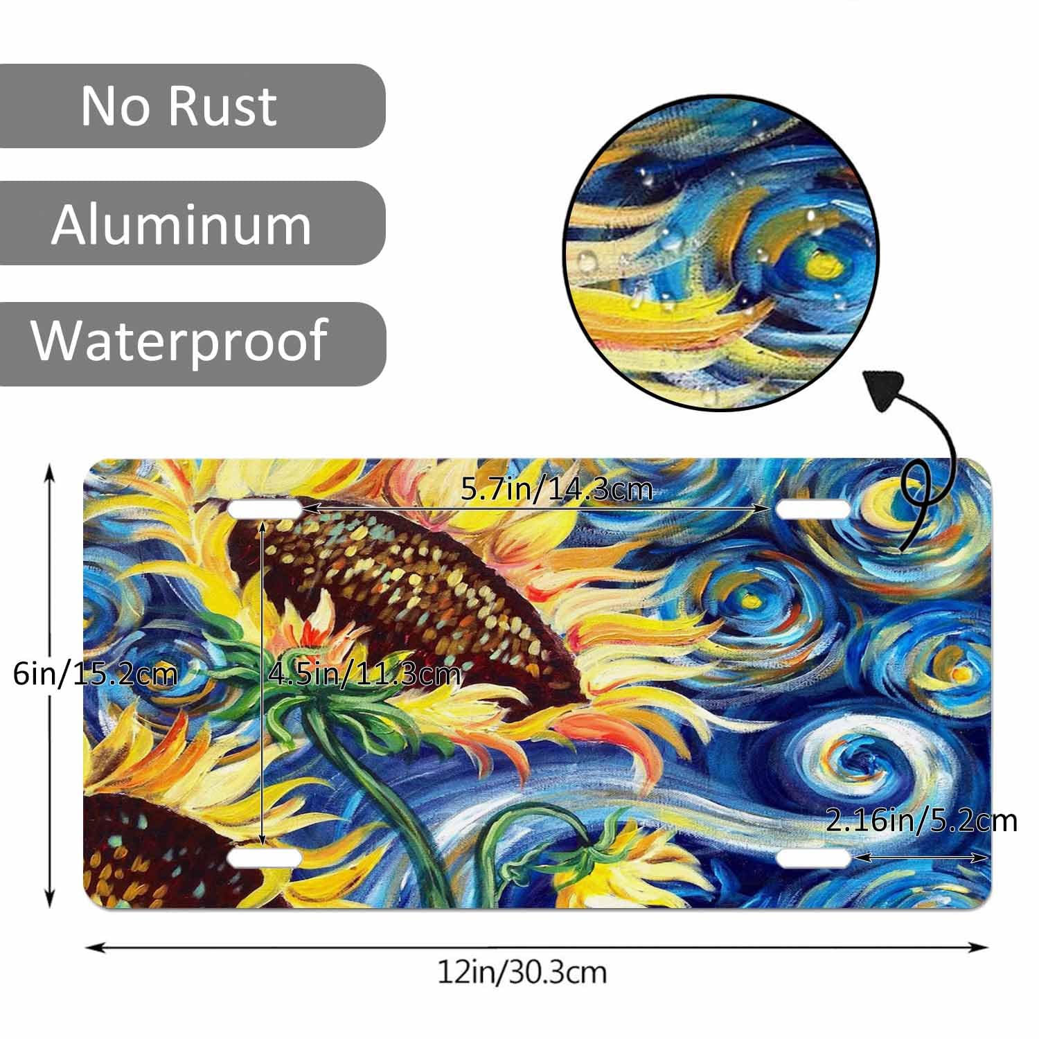 Oil Painting Sunflower Front License Plate Car Decor