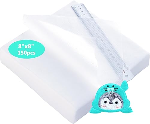 Craftido 8 x 8 pulgadas, 150 hojas invisibles de malla para bordados de 4 x 4 y 6 x 6 pulgadas, peso ligero de 1.8 onzas para bordado a máquina y