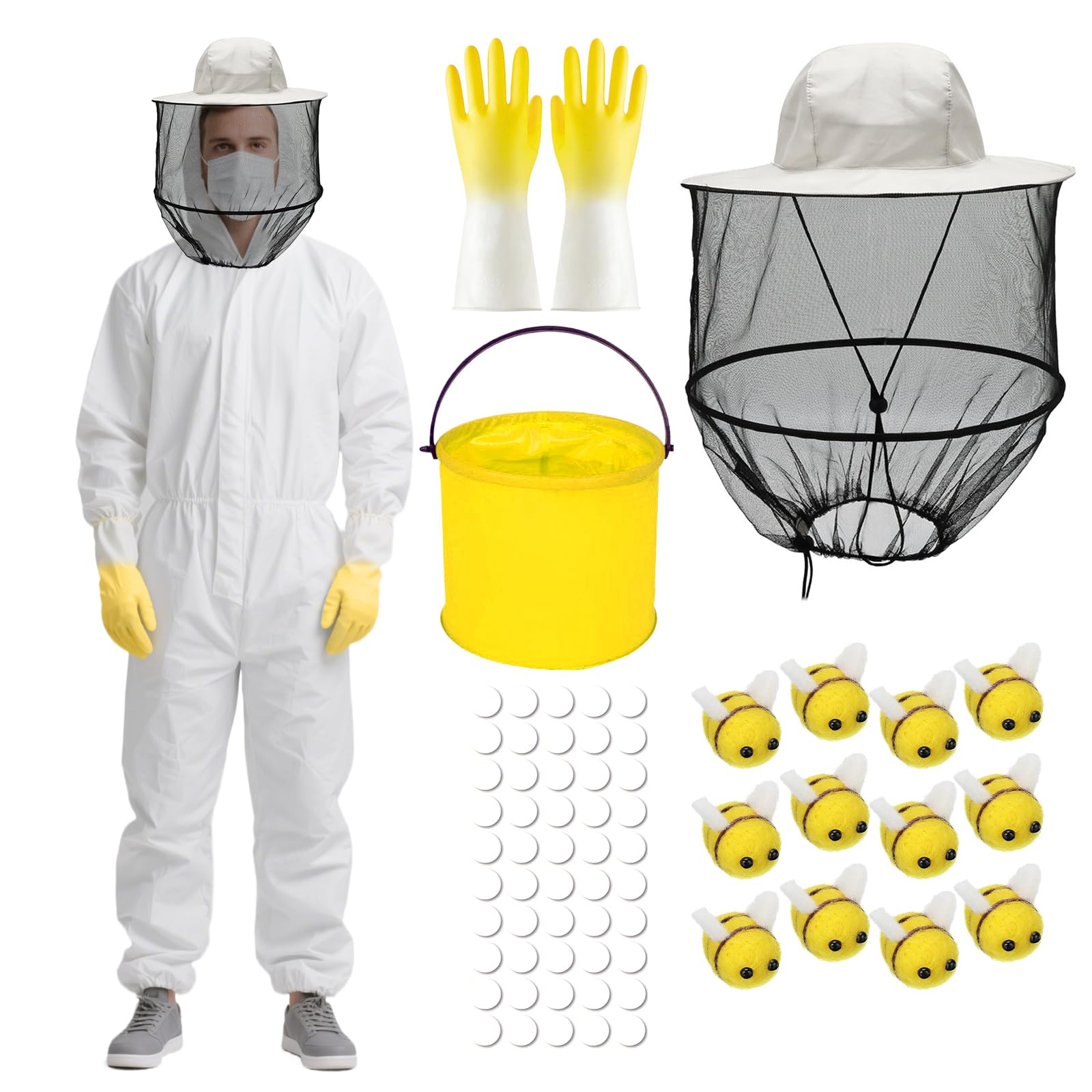 PANMAY Halloween Costume Unisex Beekeeper Set Halloween Costume with Protective Suit Foldable Hat Gloves for Carnival Cosplay (XL)
