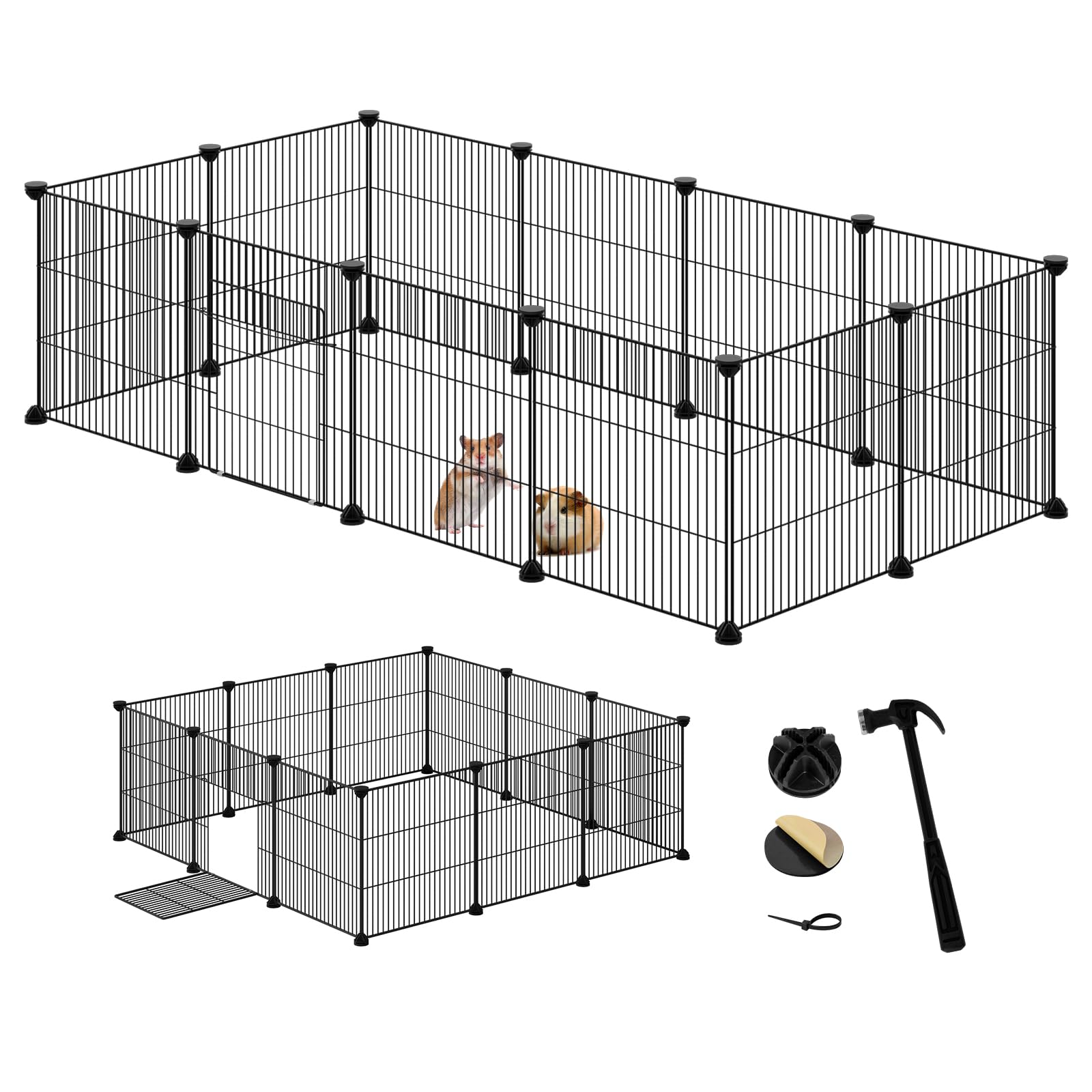 EUGAD Recinto para Cobayas Parque para Conejos Vallas para Conejos Jaula para Mascotas Hámster Gatito Cachorros Metálica con Puerta DIY 12 Paneles Negro 142x72x36 cm