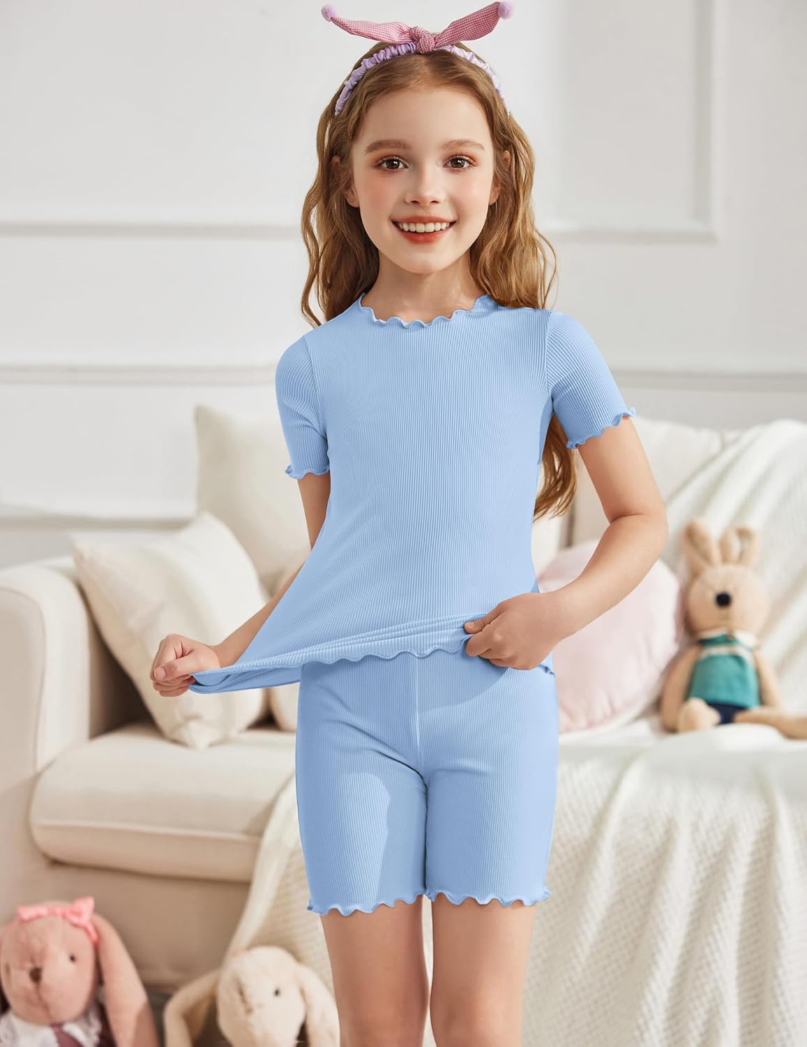 Arshiner Girls Pajamas Cute Lettuce Loungewear Snug Fit Pjs Set Kid Summer Sleepwear - Image 3