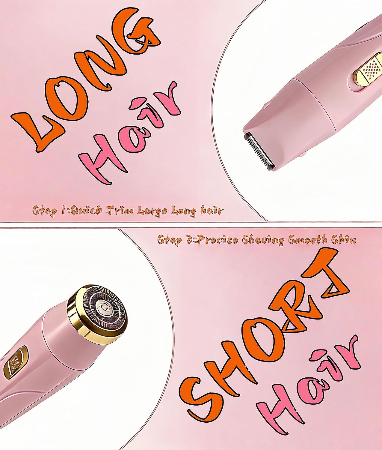 Eyebrow Trimmer Facial Hair Removal for Women - 3 in 1 Painless Eyebrow Shaver - Body Razor for Legs, Armpits, Face, Eyebrows, Bikini, USB Rechargeable, Easy to Clean, Pink