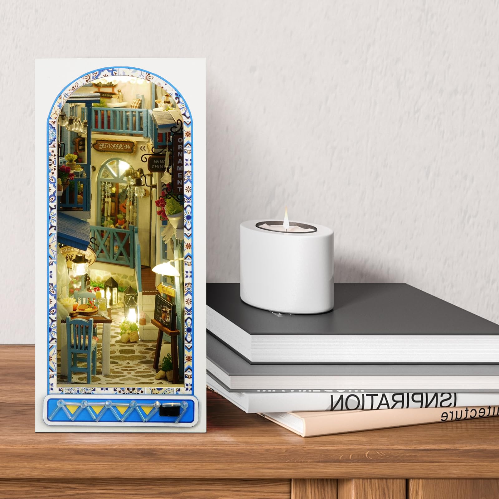 Cuteefun DIY Book Nook Kit, DIY Miniatur Puppenhaus, Bücherende Regaleinsatz, Hölzernes Book Nook Puppenhaus Kit für Erwachsene zu Bauen, Machen Sie Ihr Eigenes Handwerk Haus Modell (Meeresbrise)