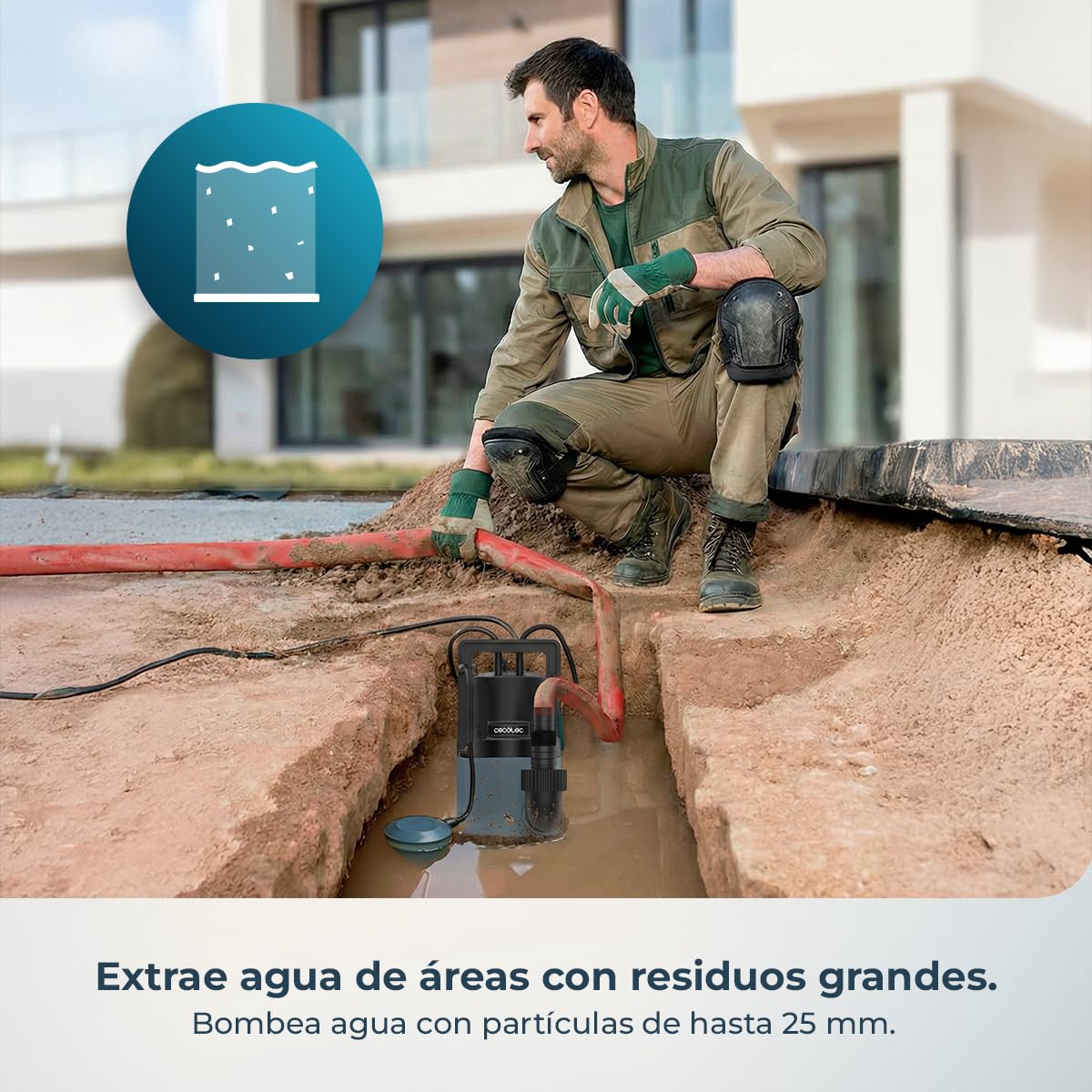 Cecotec Bomba de Aguas Sucias Axike 400 Dark. 400W, Caudal hasta 8000L/h, Altura Máx 5,5m, Profundidad 7m, Partículas hasta 25mm, Interruptor Flotante, IPX8, Cable 10m y Cuerda de Nylon 8m — view 6