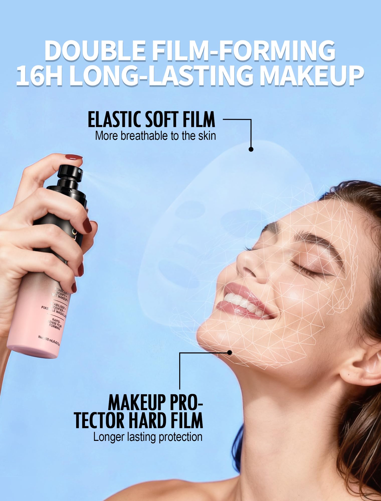 Anglicolor mat fixateur maquillage spray,Film à séchage rapide en 15 secondes, brume ultra-fine, contrôle du sébum, tenue du maquillage jusqu'à 16 heures (190ml)