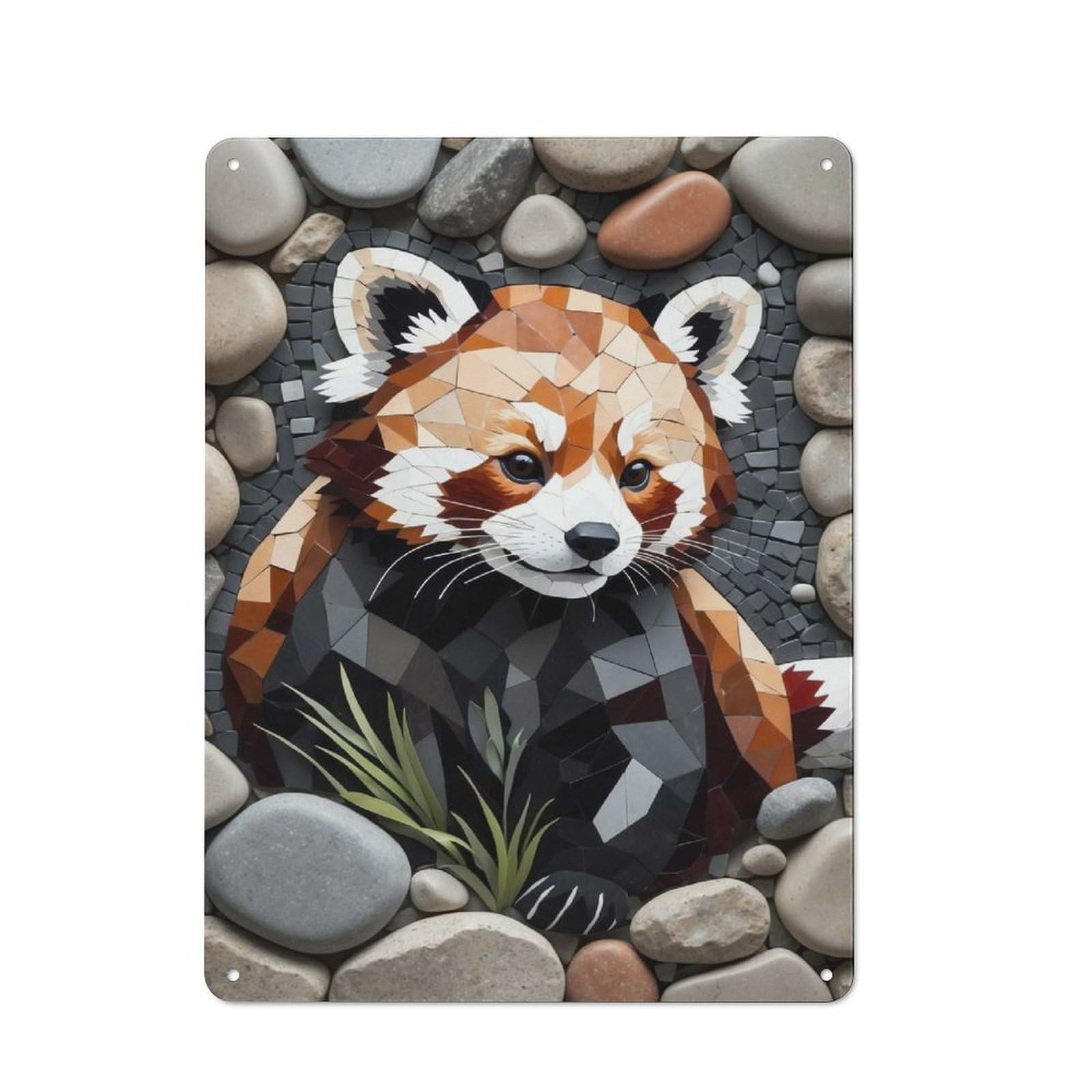 Junmoney Style-11 Red Panda Mosaic Art Metal Wall Sign 40X30cm, Retro Decor For Workshop Wall, For Garage, Workshop And Man Cave Decoration