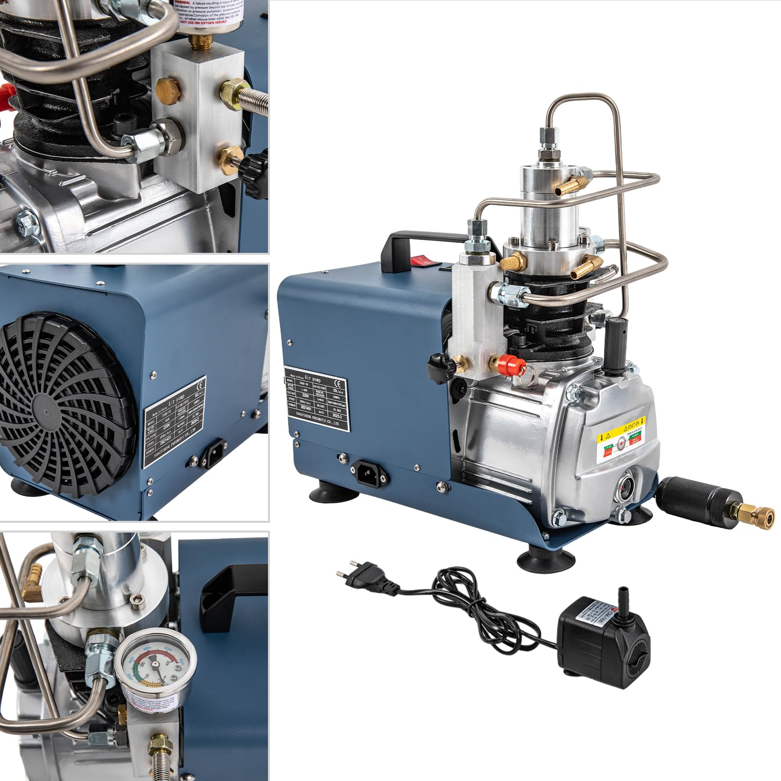 PCP Kompressor, 300Bar 30Mpa 4500Psi Elektrische Hochdruck-Luftkompressorpumpe, 1800W Elektrischer Luftpumpe, zweistufige Komprimierung Hochdruck-Druckluftpumpe