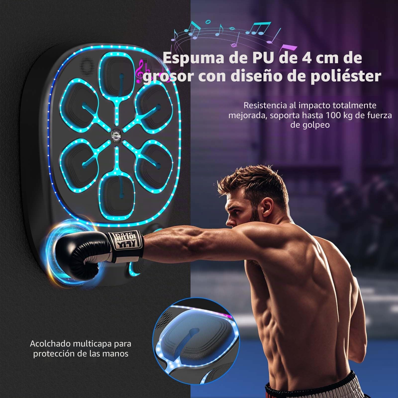 Máquina de Boxeo Musical con Luces LED Bluetooth 9 Modos de Velocidad para Niños y Adultos
