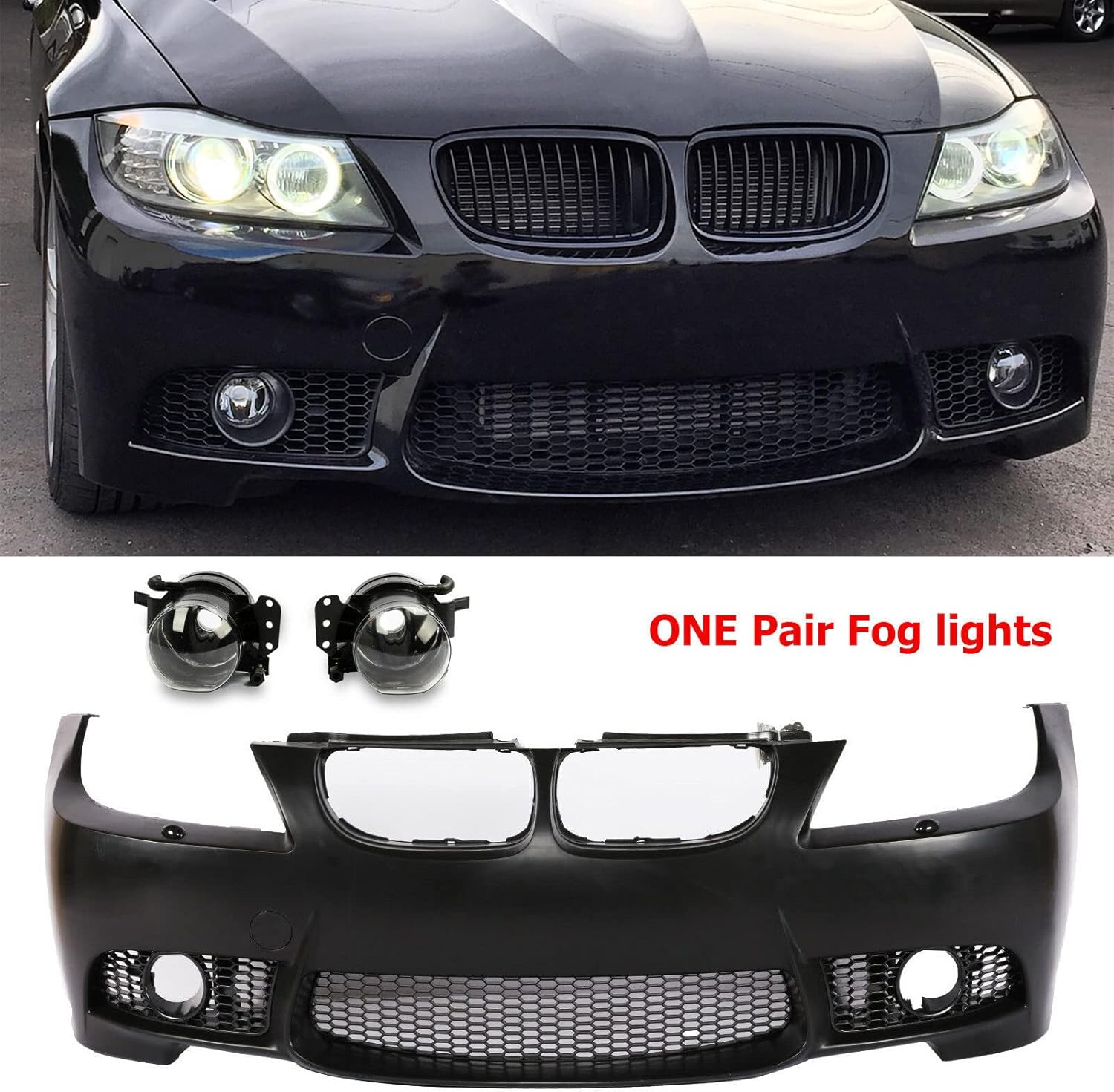 PENSUN Front Bumper Cover M3 STYLE Fit for 2009-2011 BMW E90 3 SERIES W/Fog ligths