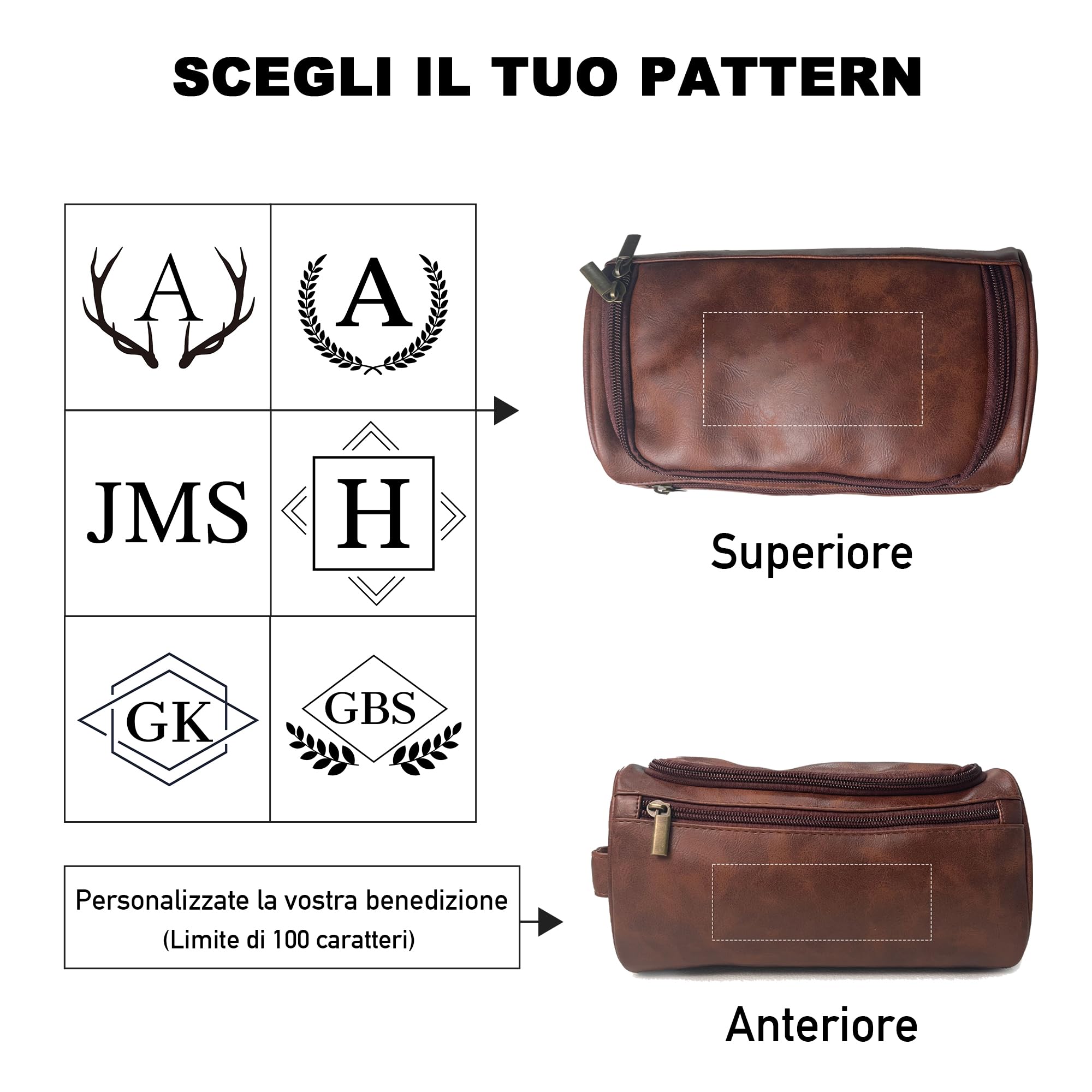 Easycosy Beauty Case Uomo Personalizzato da Viaggio,Beauty Case Personalizzabile da Toilette in Pelle,Regalo per Papà
