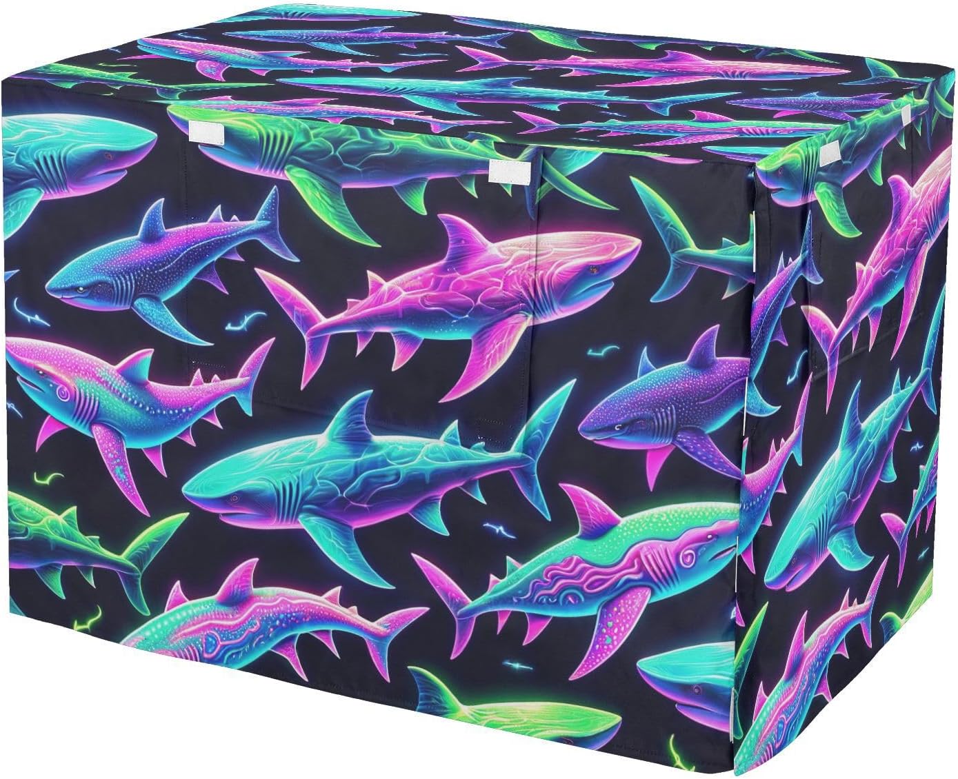 Neon Sharks Dog Crate Cover Washable, S-XL Breathable Cage Cover for Puppies Training, Large