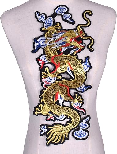 Miniatura 2 de Parche de dragón bordado dorado, 2 piezas, para planchar en la ropa, decoración de apliques para coser prendas de vestir, accesorios de disfraz
