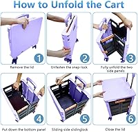 Vista 102 de FELICON SELORSS - Carrito plegable portátil con ruedas para subir escaleras y ruedas giratorias de 360°, mango telescópico, caja de plástico