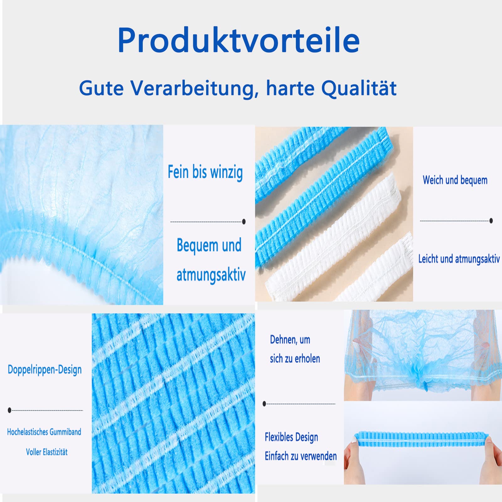 200 Stück Kopfhaube Einweg, Haarnetz-Küche Einweg-Haarnetze luftdurchlässig und latexfrei - Einweghauben Vlies Duschhauben Ideal für Hygienebereiche