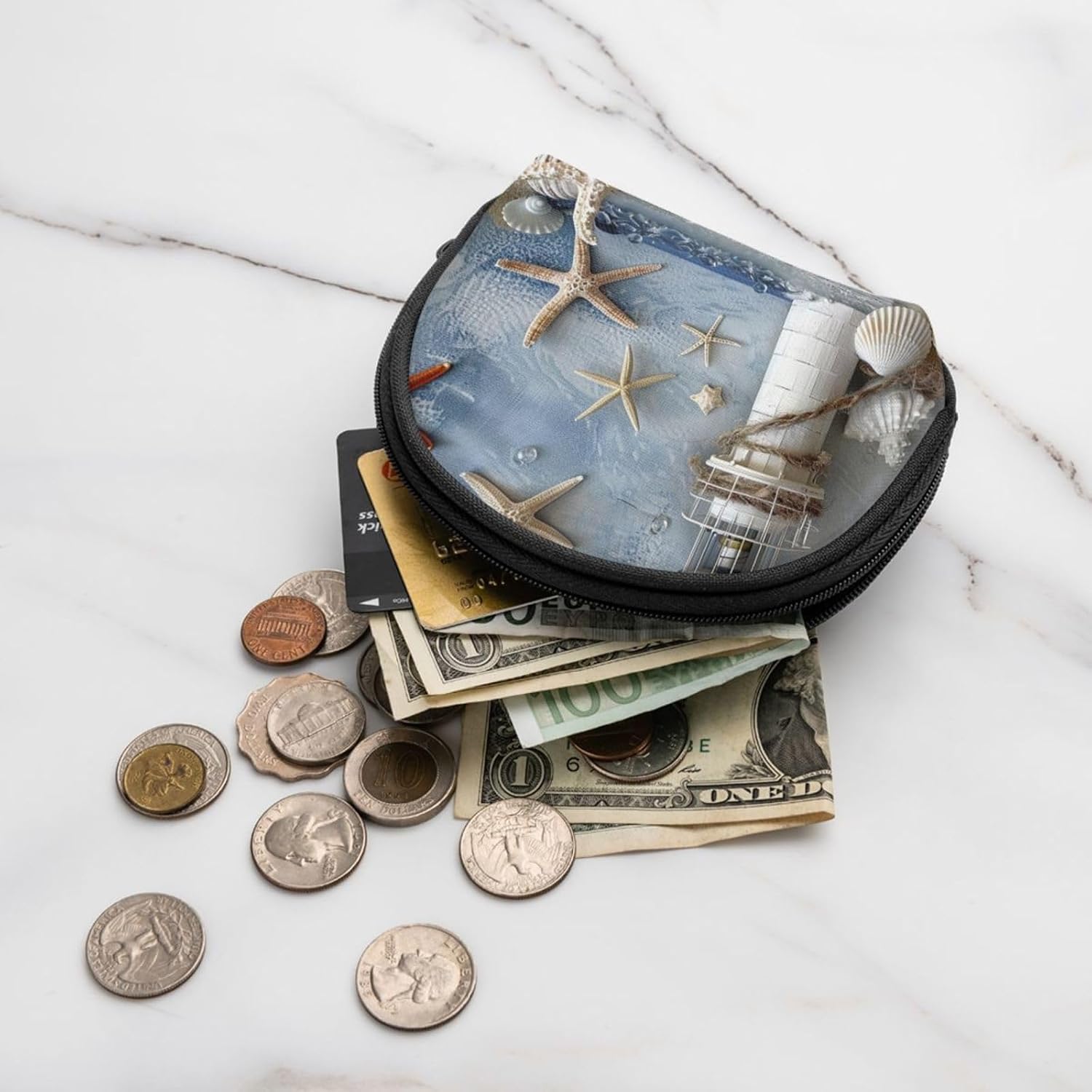 Sea-themed Art Printed Coin Purse Cute Mini Pouch Change Wallet Zipper Coin Pouch for Women