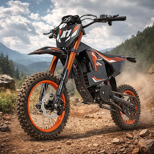 X1 Spark Electric Dirt Bike, 60V 28.8Ah Battery, 4500W Peak Mid-Drive motor Motor, 50MPH & 60 Mile Range, Full Suspension Off Road E Bike for Teens & Adults 13+, Hydraulic Brakes, 3 Speed Modes