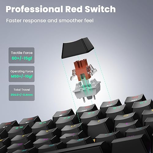 Miniatura 2 de Mechanical Gaming Keyboard Wired, Red Switch USB Keyboard, 104 Key Full Size Light Up Computer Keyboard for PC Mac
