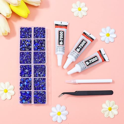 Miniatura 3 de 6400 diamantes de imitación termoadhesivos de vidrio, diamantes de imitación de zafiroazul con parte trasera plana para manualidades, ropa, piedras