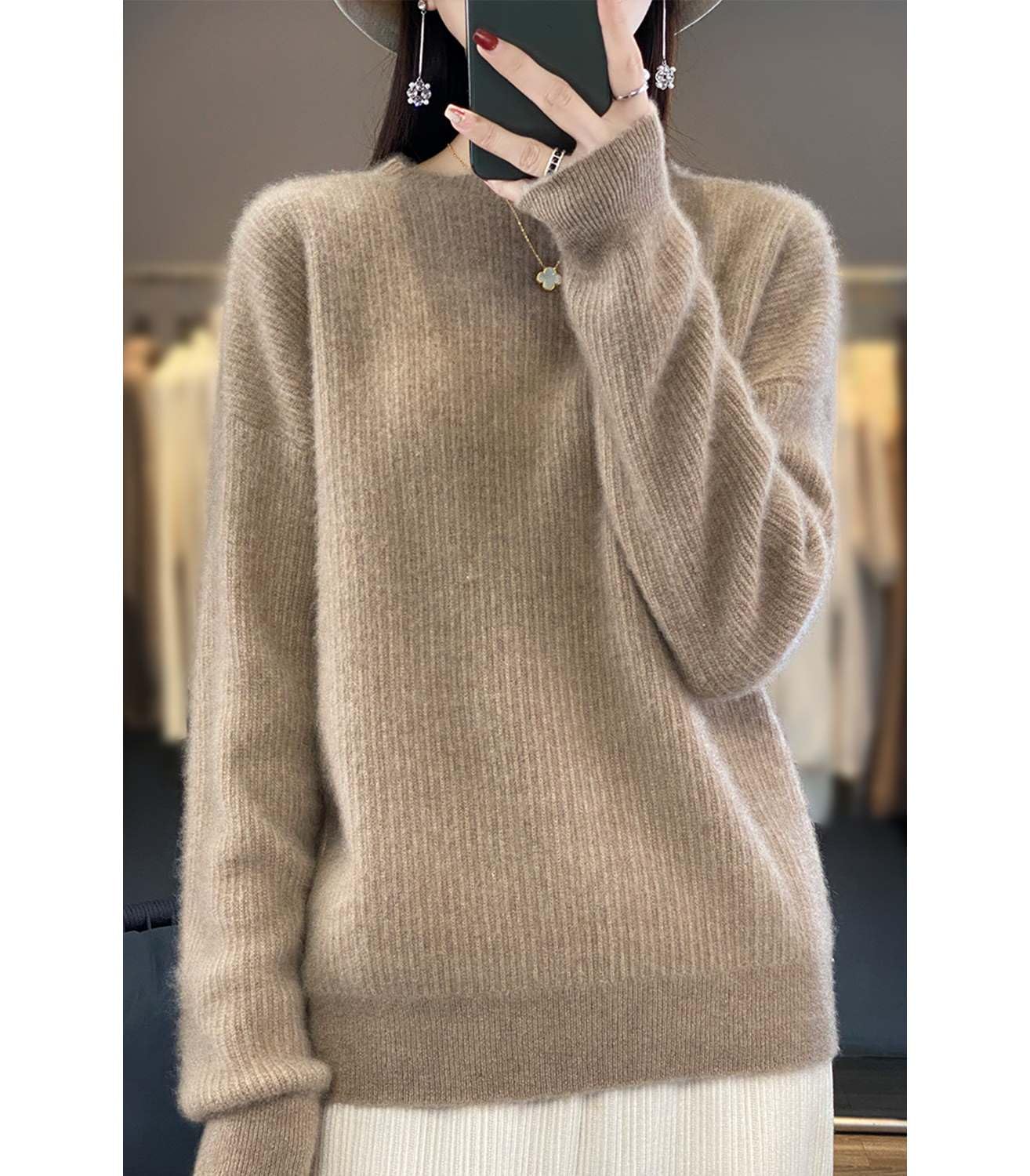 Autunno Inverno 100% Lana Merino Maglioni Donna O-Collo Off Spalla Manica Lavorata A Maglia Spessa Pullover Largo Top