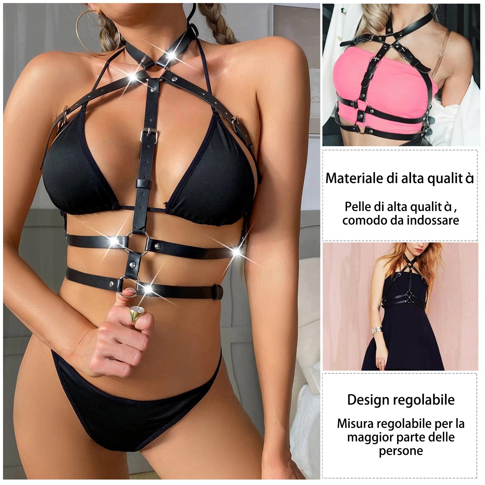 Imbracatura Punk in Pelle Donna Regolabile PU Cinghia Corpo Petto Moda Fetish Lingerie Bondage Set Imbracaturare