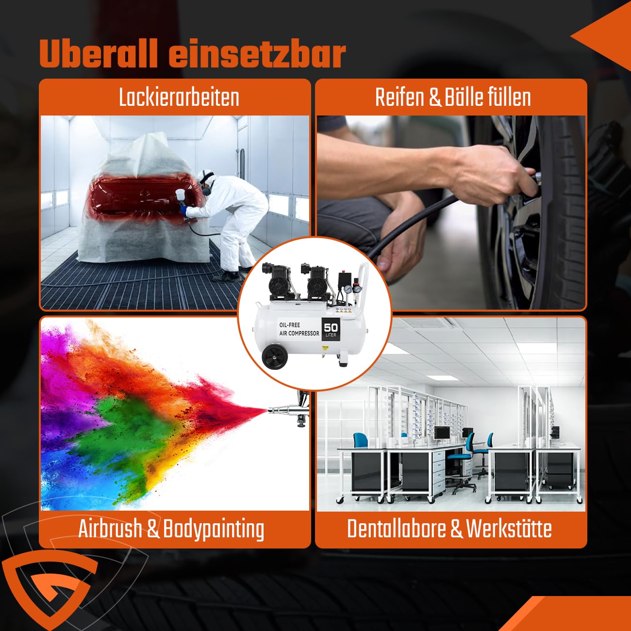 50L Flüsterkompressor Kompressor Luftkompressor 2800RPM 230 Volt 10 Bar 2,2KW 50Liter 69 dB 340 l/min Silent Druckluftkompressor inklusive Druckminderer und Wasserabscheider