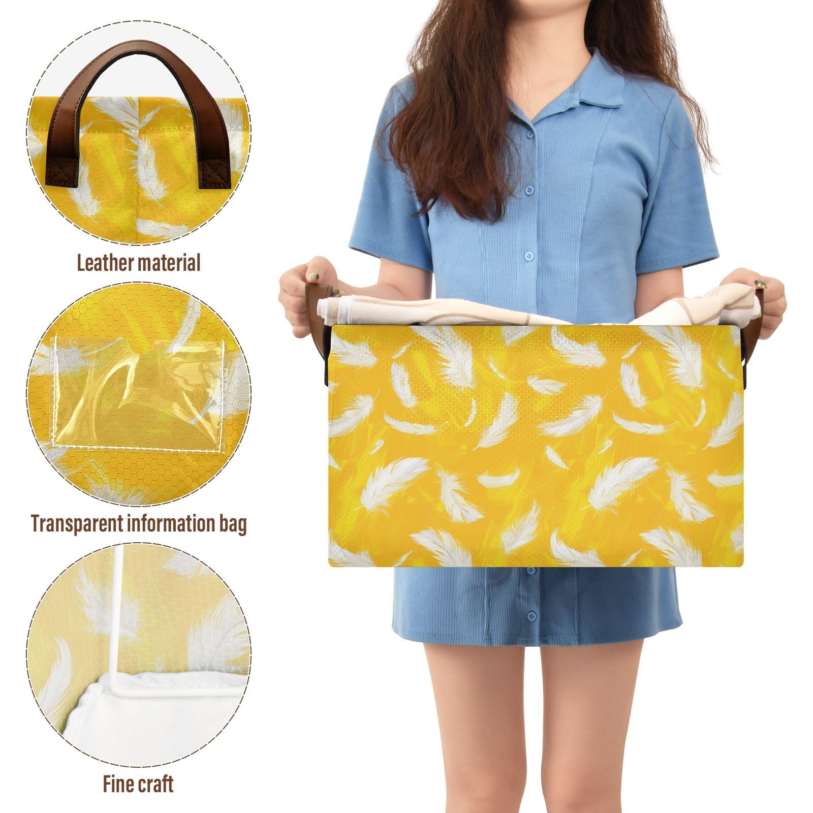 KLL Cestini cubici pieghevoli bianchi con manici grandi organizer decorativi per vestiti e stoccaggio, confezione da 2 organizadores de ropa para closet