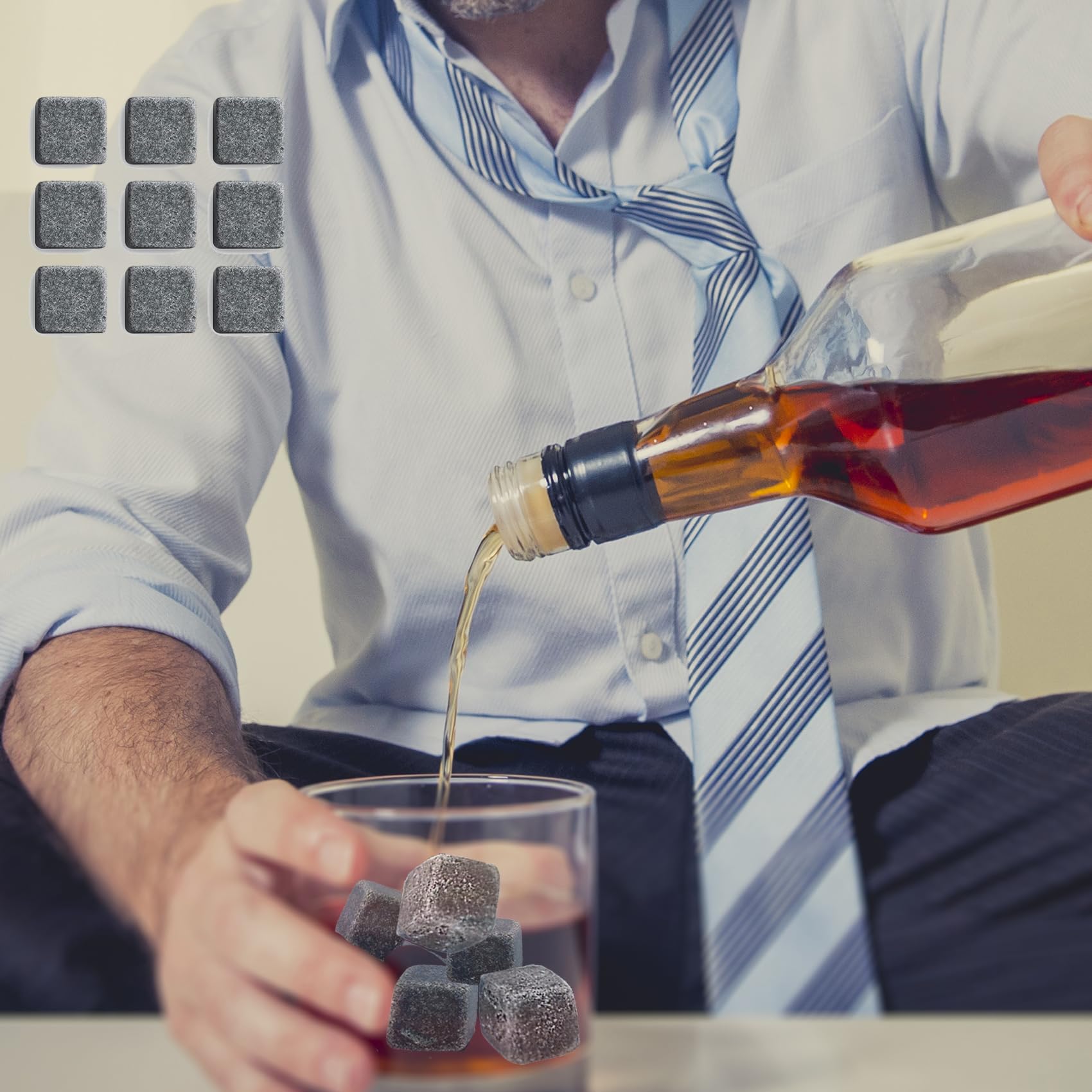 9 Stück Whisky Steine,Premium Whiskey Rocks,Eiswürfel Steine,Wird mit Praktischer Stofftasche Geliefert,Natürliche Wiederverwendbare Eiswürfel,für Whiskey,Wodka,Gin & Mehr(2025)