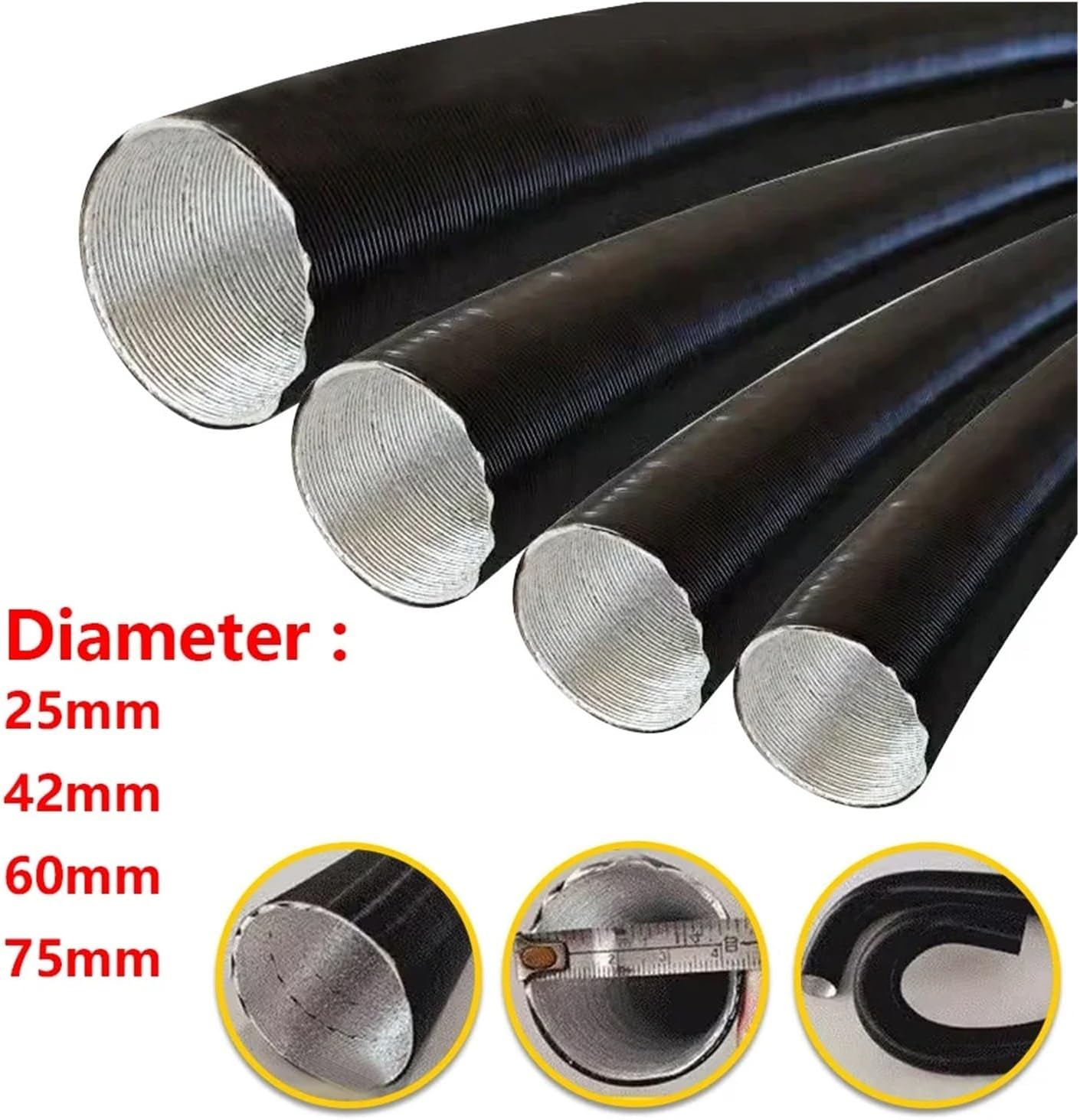 25mm 42mm 60mm 75mm Diameter 100-500cm Length Air Diesel Parking Heater Duct Pipe Tube Hose(75mm Length 200cm)