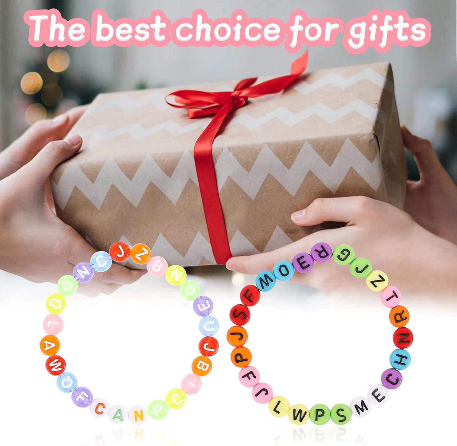 800 Pieces 4x7mm Round Acrylic Alphabet Letter Beads for Jewelry Making Bracelets Necklace with 1 Roll Elastic Crystal String Cord