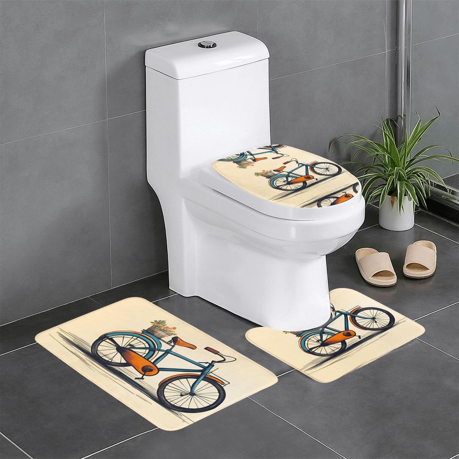 Tapis de salle de bain antidérapants rectangulaire et contour WC pour décoration vintage