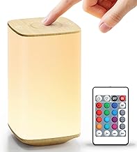 Auxmir Lámparas de Mesita de Noche, Recargable por USB 4000mAh, Lámpara de Mesa LED, 256 Colores RGB, 4 Modos, Control Remoto y Táctil, Temporizador, Luz Nocturna para Niños, Dormitorio, Color Madera