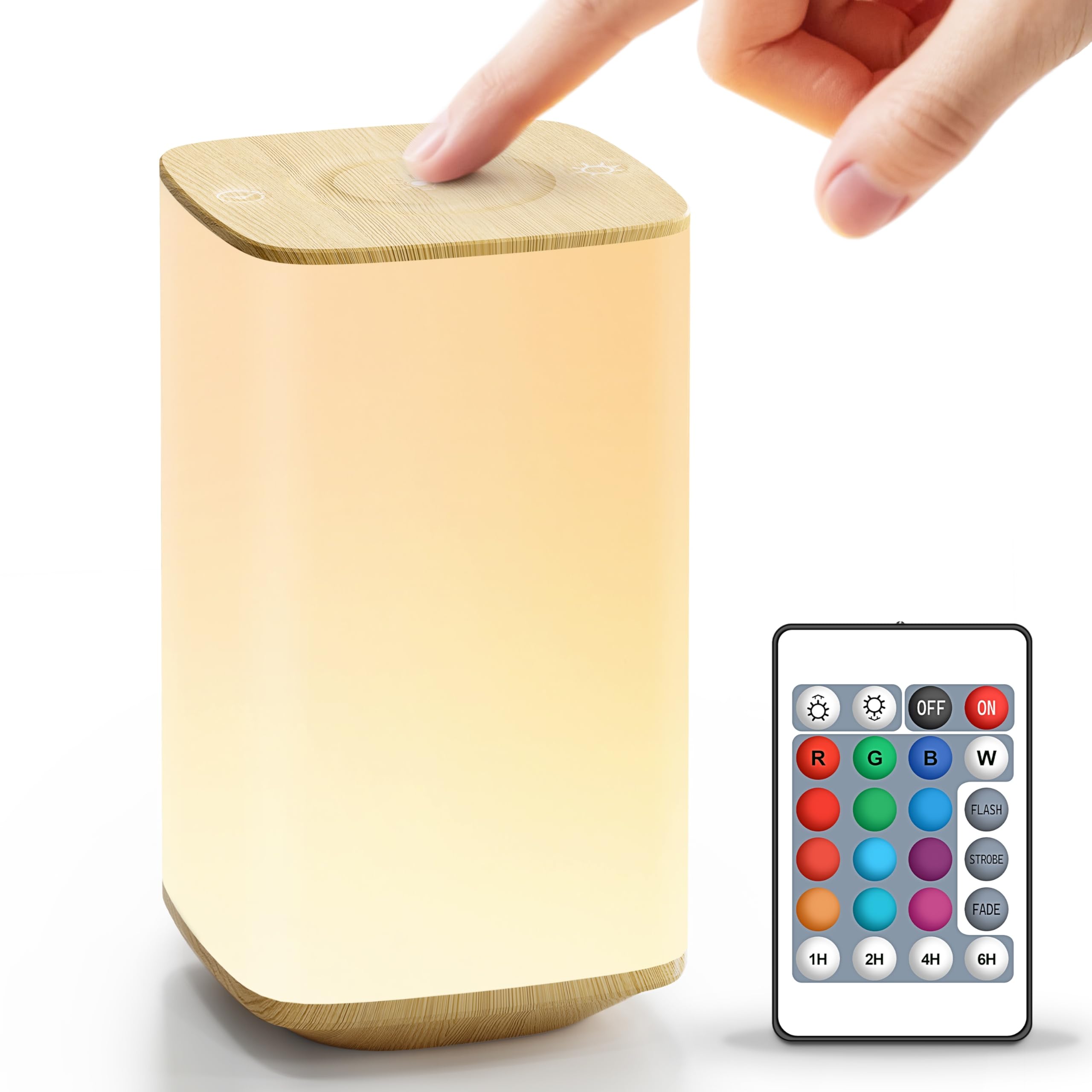 Auxmir Lámpara de Mesita de Noche Recargable USB 4000mAh, Luz Nocturna LED RGB con 256 Colores, Control Remoto y Táctil, 4 Modos, Temporizador, Ideal para Dormitorio, Niños, Bebés y Ambiente Relajante