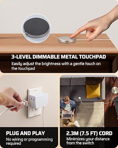 Vista 19 de DEWENWILS Interruptor de atenuación táctil, control de almohadilla táctil con 3 niveles de atenuación, luces LED/CFL regulables y bombillas Blanco