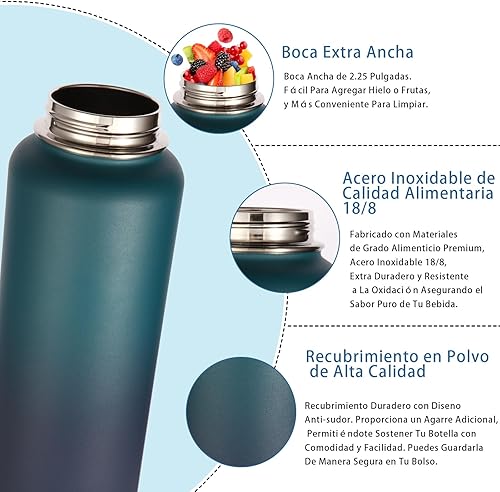 Miniatura 4 de Volhoply Botellas de agua aisladas a granel, paquete de 4 unidades, botellas deportivas de acero inoxidable de 40 onzas con mango de paracord, tazas
