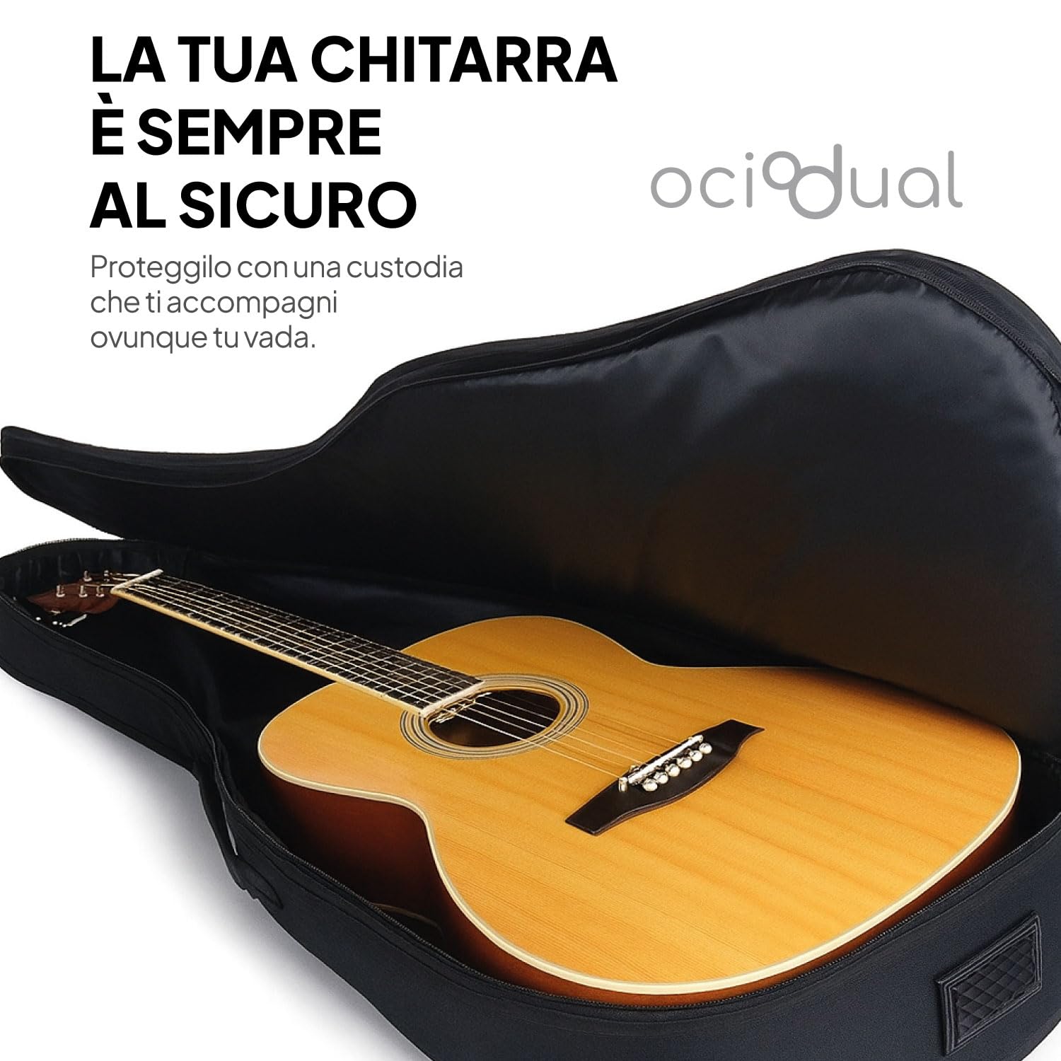 OcioDual Custodia Chitarra Classica, Custodia Chitarra Acustica, Zaino con Tasca Esterna e Maniglia per il Trasporto, Imbottita, Base in gomma, Morbida Borsa Zaino Nylon Tracolle, Nero