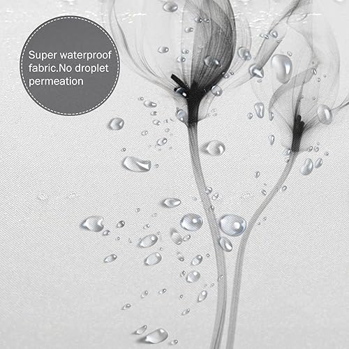 Miniatura 4 de YLATY2596 - Cortina de ducha de flores abstractas para baño, juego de cortina de ducha bohemia floral en blanco y negro, tela transparente, moderna,