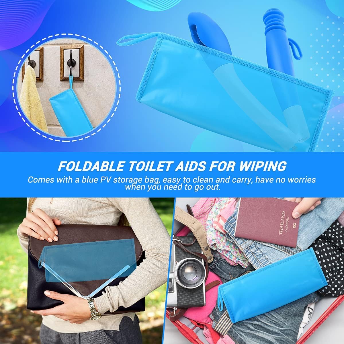 Victop Essuie Fesse Aide aux Toilettes Pince pour Papier Toilette Dossier sans Se Pencher Outils Ustensile de Toilette Poignée Silicone Antidérapant