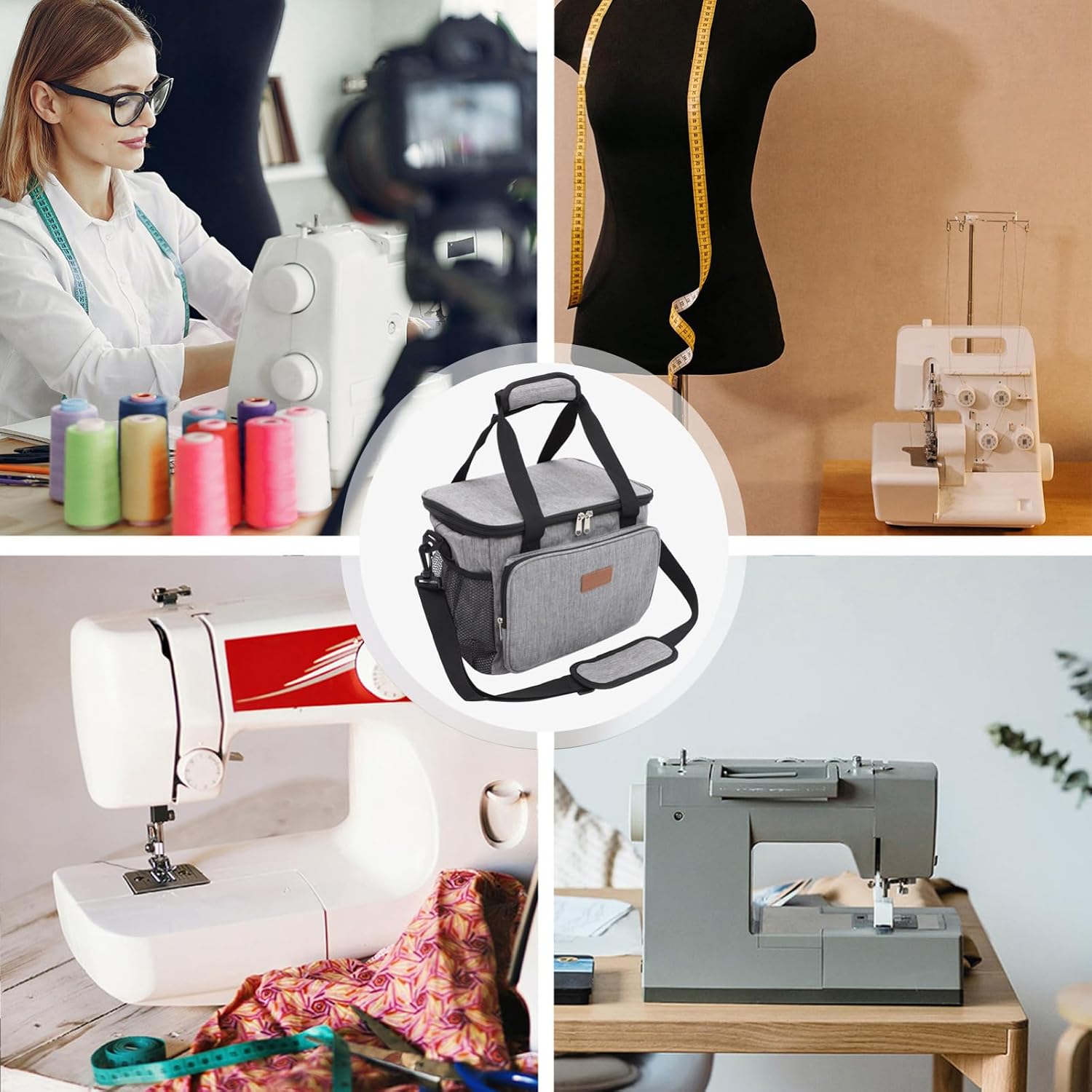 jojofuny Wear Resistant Small Sewing Machine Bag with Storage Ergonomic Travel Case for Household Machines Dustproof Oxford Carrying Pouch for Outdoor Use