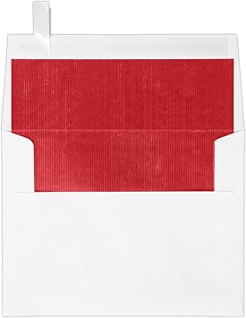 LUXPaper A2 Foil Lined Invitation Envelopes | Peel & Press | 4 3/8" x 5 3/4" | White w/Red LUX Lining | 70lb. Text | 50 Qty